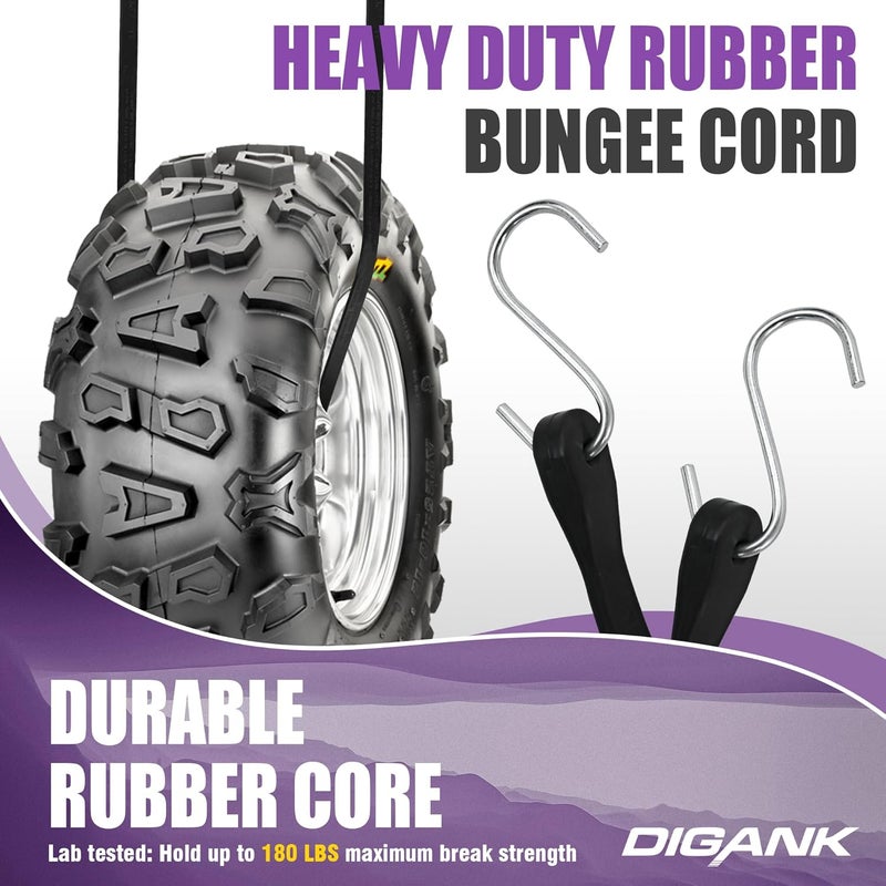 Digank Bungee Cords with Hooks (20 Pack) Heavy Duty Outdoor Rubber Tarp Straps in 10", 15", 21", 31" Sizes, Crimped S Hooks for Securing Cargo, Bikes, Camping Gear, Luggage - Max Stretch 1.5X, Load 180 lbs - Image 4